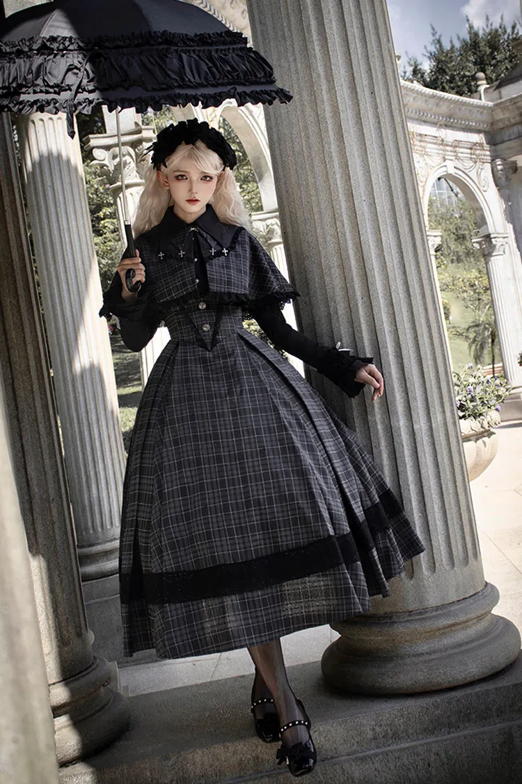 Black Chest Support Plaid Print Ruffle Gothic Lolita Dress