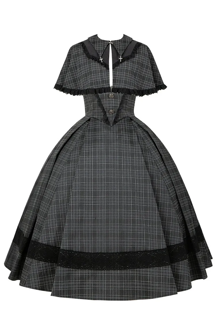 Black Chest Support Plaid Print Ruffle Gothic Lolita Dress
