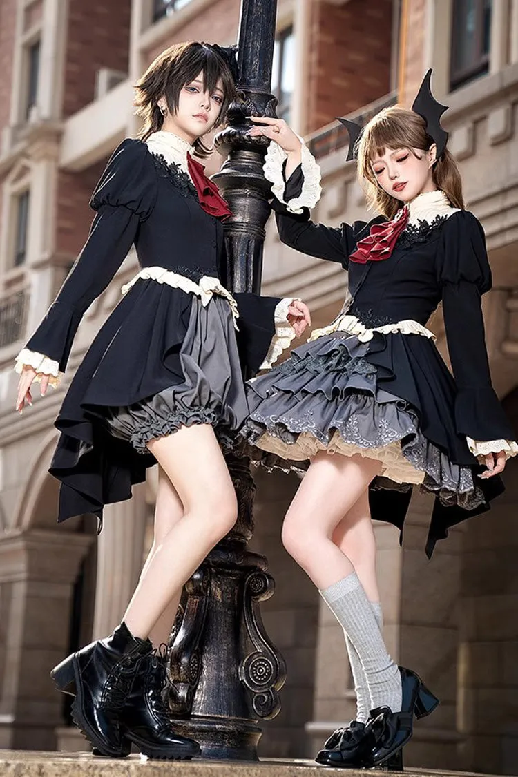 Black [Eternal Night Feast] Multi-Layered Ruffle Lace Gothic Princess Lolita Top and Skirt Set