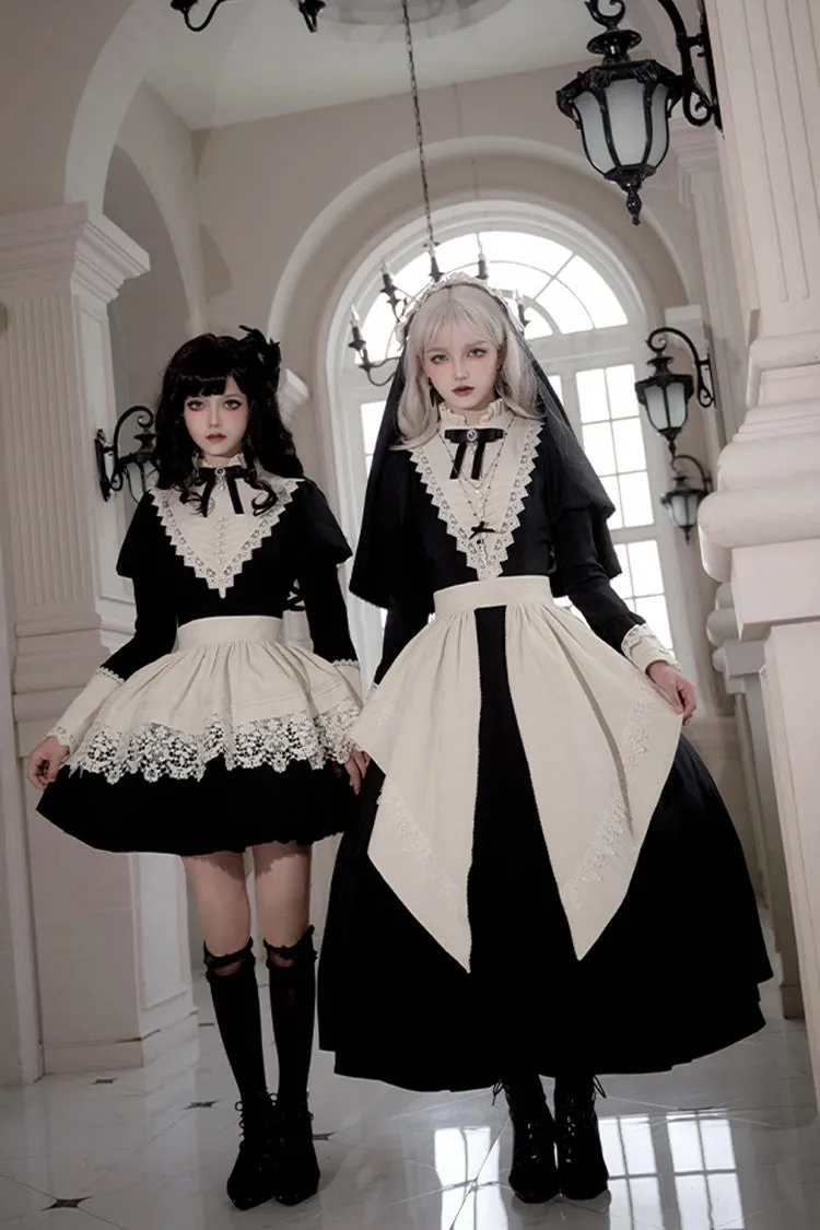Black [Letters and Poems·Nocturne] Nun Long Sleeves Ruffle Gothic Lolita Short Dress