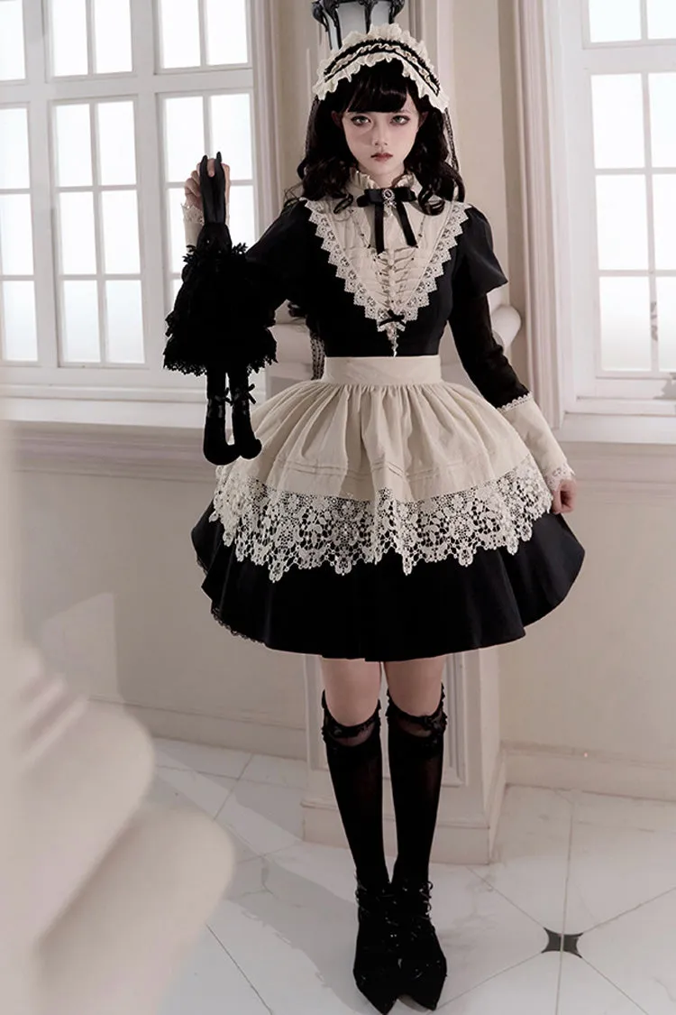 Black [Letters and Poems·Nocturne] Nun Long Sleeves Ruffle Gothic Lolita Short Dress