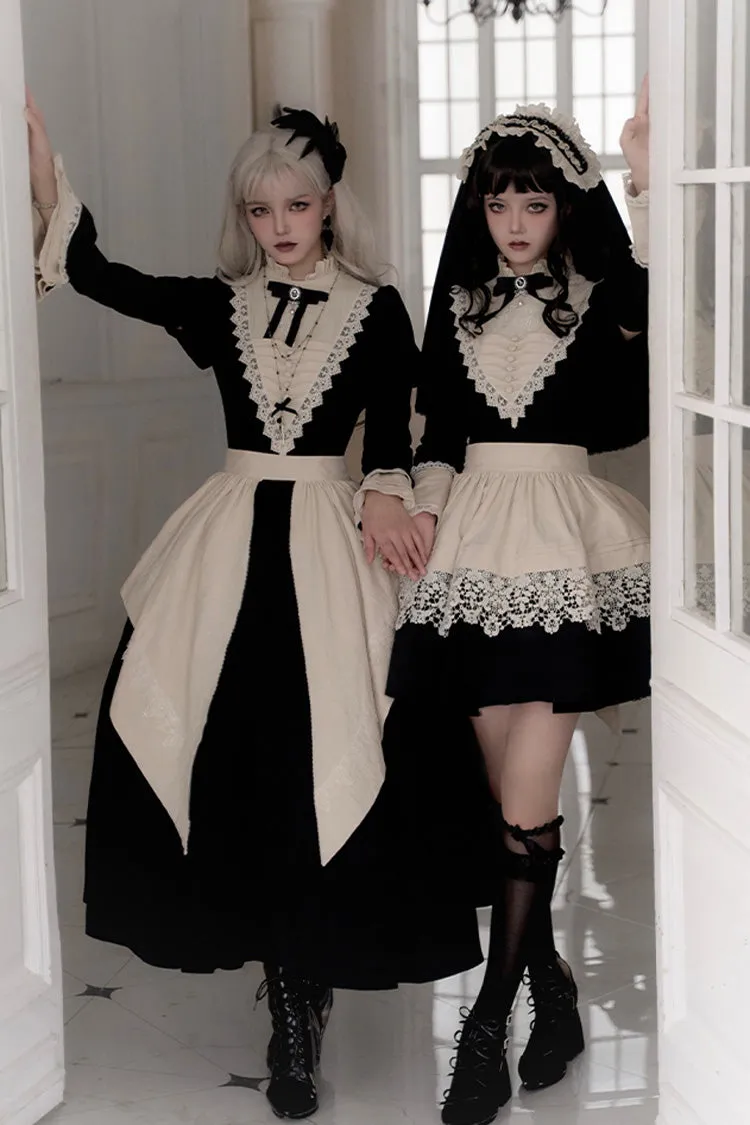 Black [Letters and Poems·Nocturne] Nun Long Sleeves Ruffle Gothic Lolita Short Dress