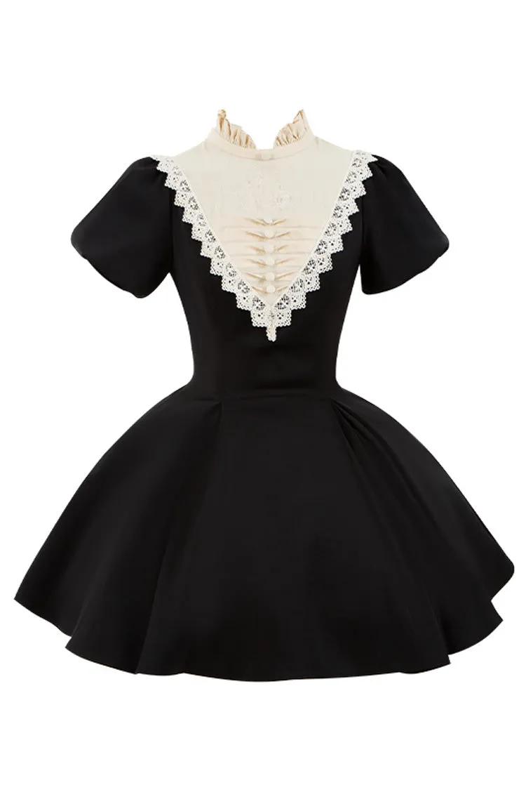 Black [Letters and Poems·Nocturne] Nun Long Sleeves Ruffle Gothic Lolita Short Dress