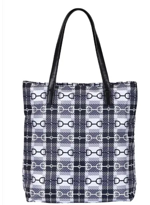 Black Snaffle Bit Plaid Tote Bag