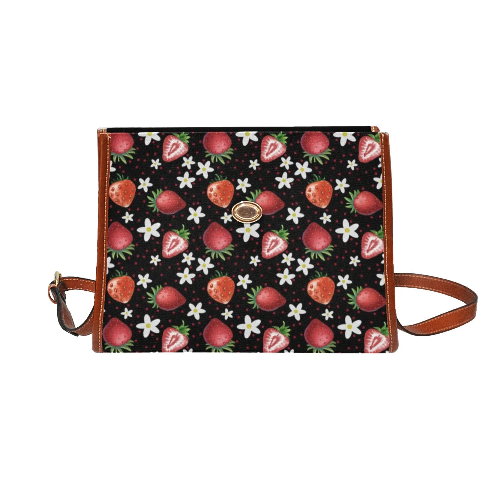 Black Strawberries Purse, Canvas Satchel Bag