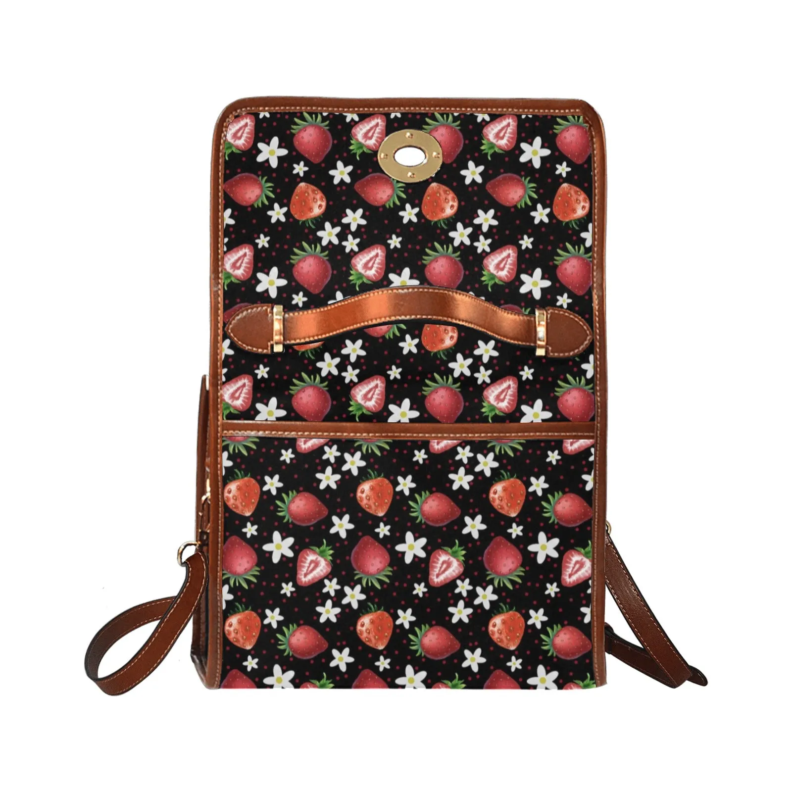 Black Strawberries Purse, Canvas Satchel Bag