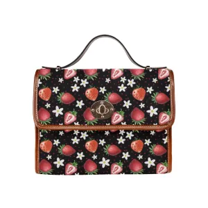 Black Strawberries Purse, Canvas Satchel Bag