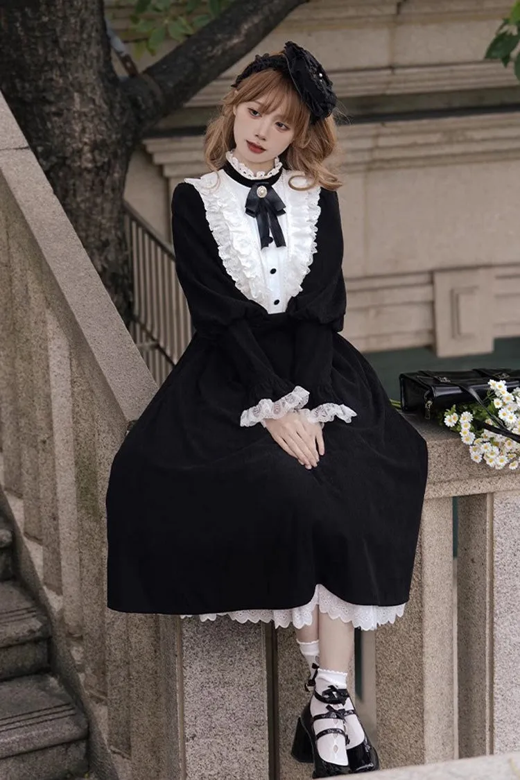 Black/White Silent Poetry Nun Long Sleeves Bowknot Autumn Winter Gothic Lolita Dress