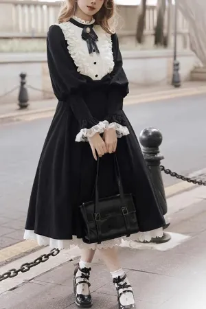 Black/White Silent Poetry Nun Long Sleeves Bowknot Autumn Winter Gothic Lolita Dress