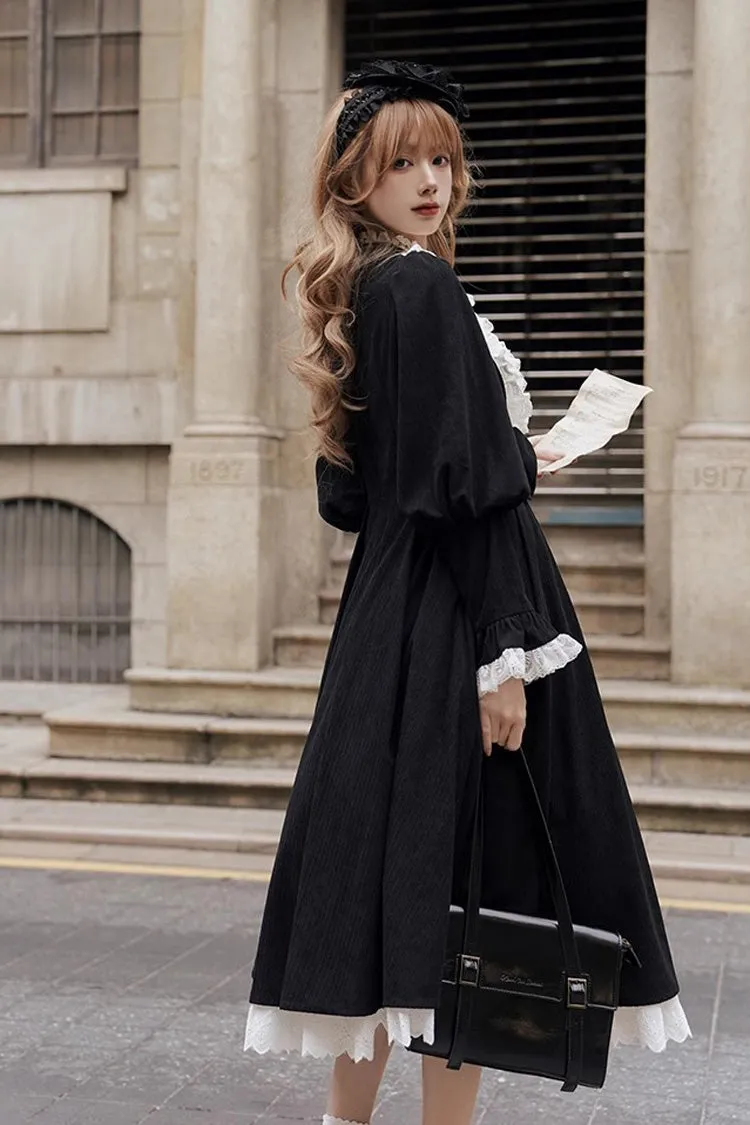 Black/White Silent Poetry Nun Long Sleeves Bowknot Autumn Winter Gothic Lolita Dress
