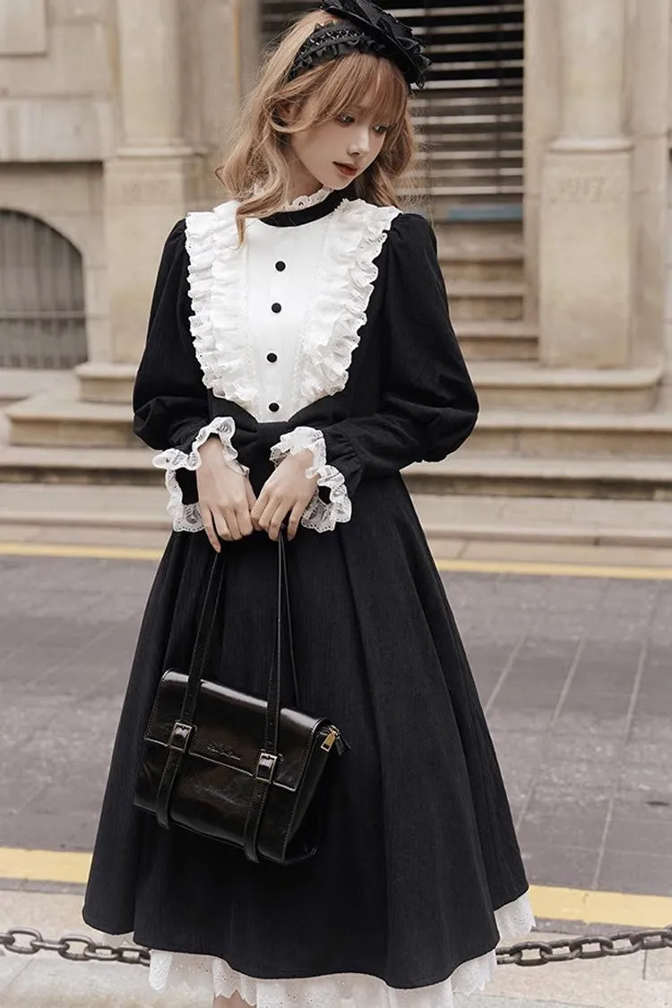Black/White Silent Poetry Nun Long Sleeves Bowknot Autumn Winter Gothic Lolita Dress