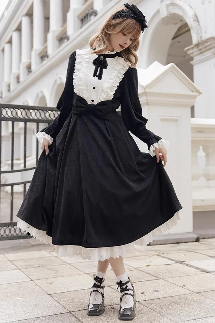 Black/White Silent Poetry Nun Long Sleeves Bowknot Autumn Winter Gothic Lolita Dress