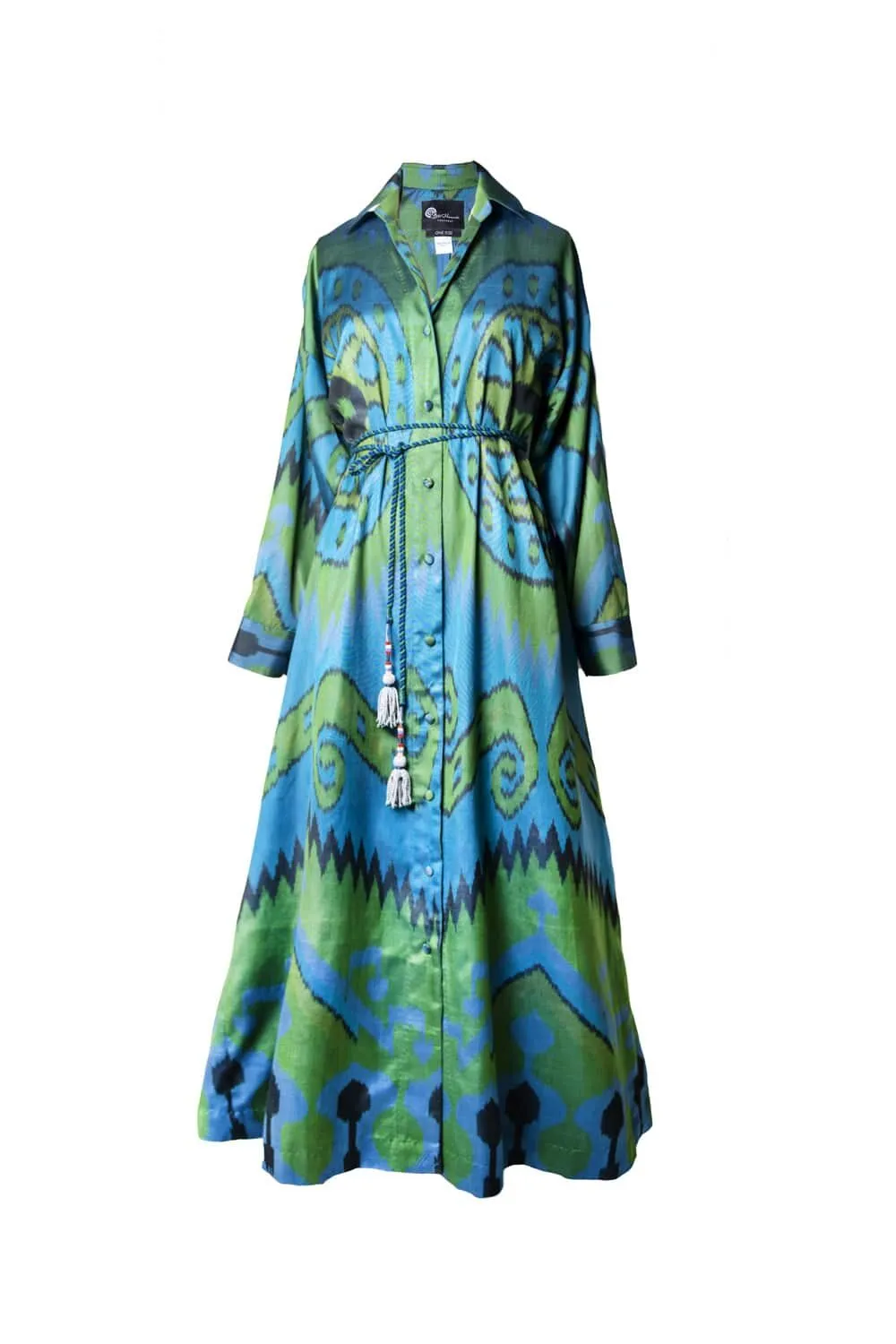 Blue and Green Silk Ikat Shirt Dress