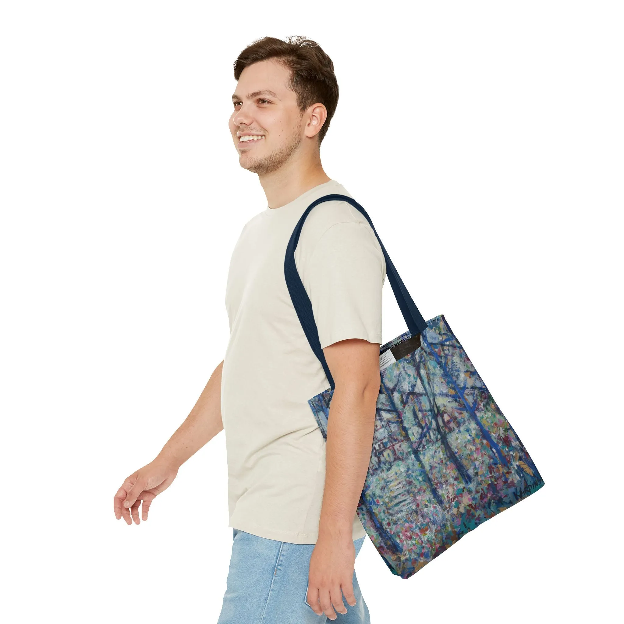 Blue Green Forest Landscape Nature Art Canvas Tote Bag - Stairs 2 Home - Leslie Karpinski