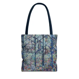 Blue Green Forest Landscape Nature Art Canvas Tote Bag - Stairs 2 Home - Leslie Karpinski
