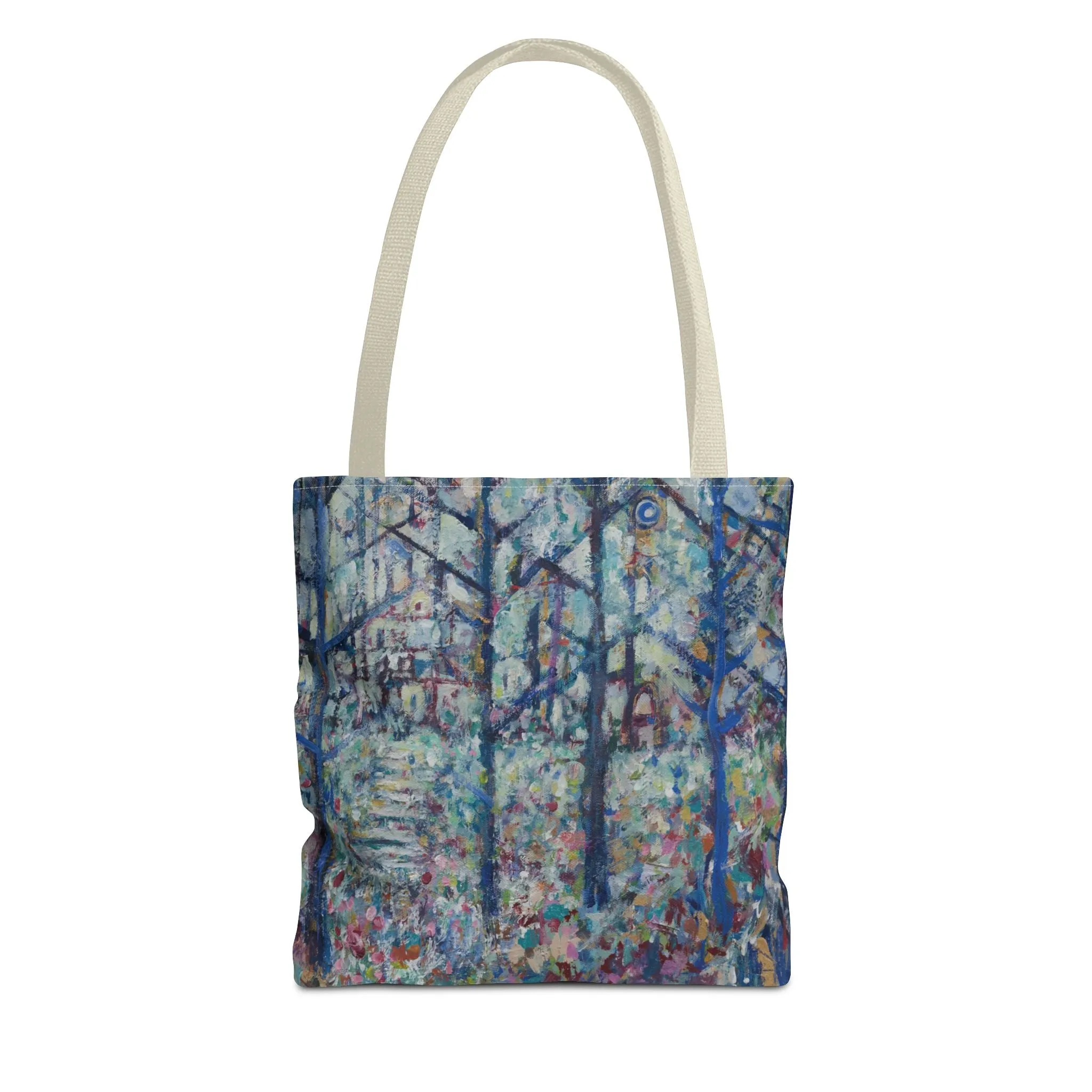 Blue Green Forest Landscape Nature Art Canvas Tote Bag - Stairs 2 Home - Leslie Karpinski