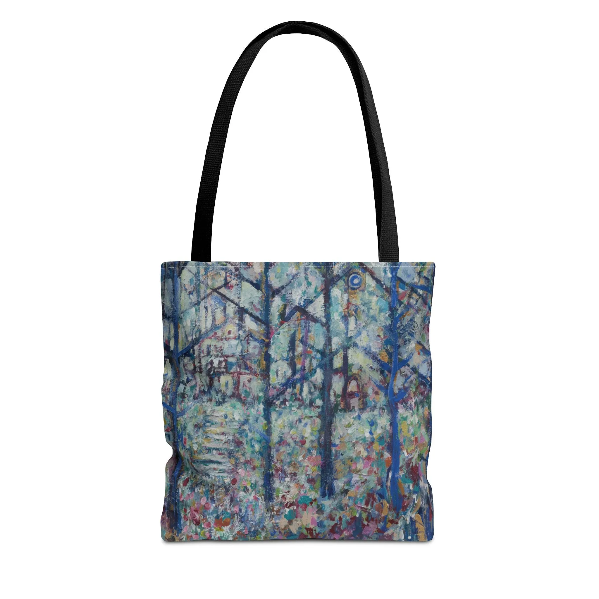 Blue Green Forest Landscape Nature Art Canvas Tote Bag - Stairs 2 Home - Leslie Karpinski
