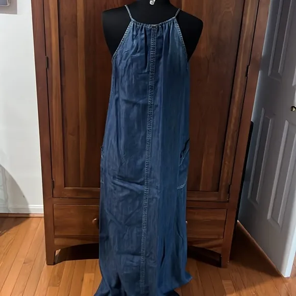 Blue Maxi Dress with Feather Detail