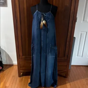 Blue Maxi Dress with Feather Detail