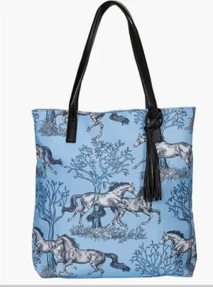 Blue Toile Equestrian Tote Bag