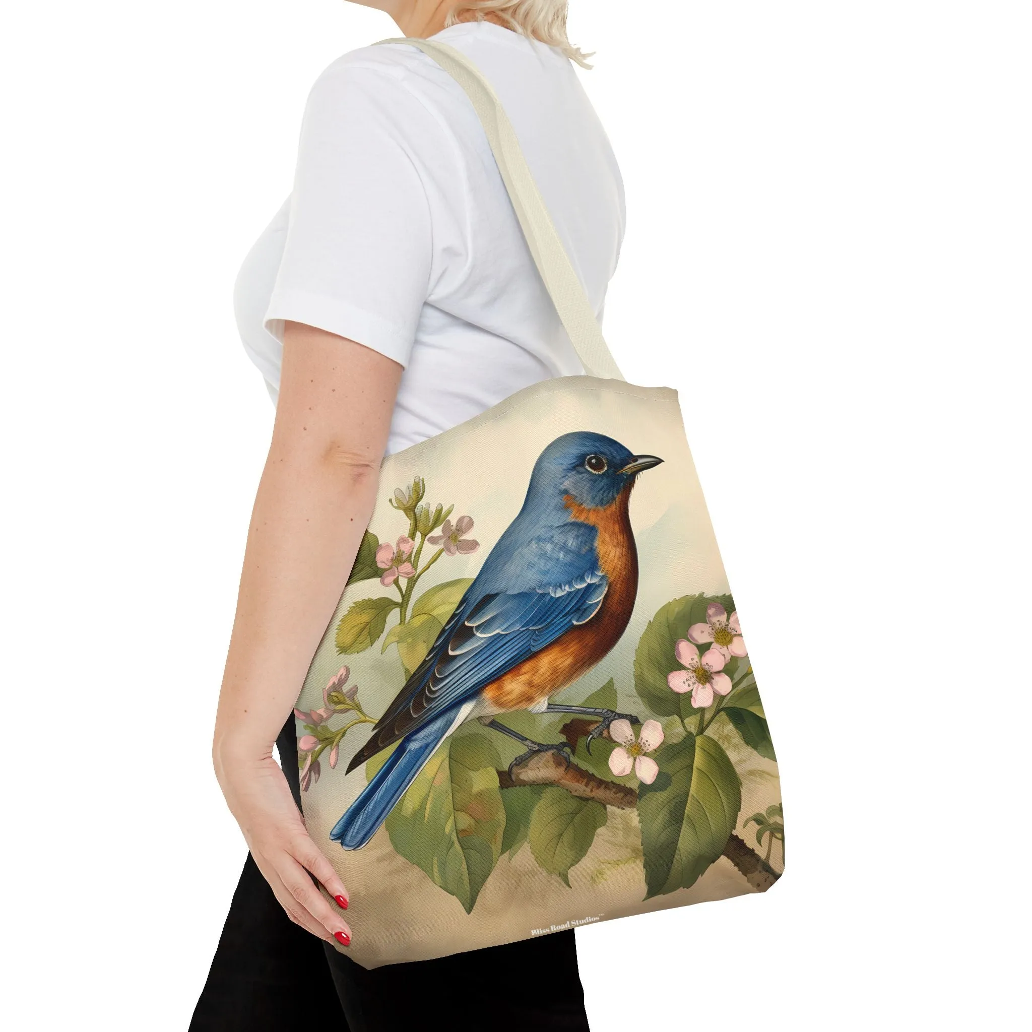 Bluebird Botanical Tote Bag - Enjoy Nature's Elegance on the Go! Available in 3 sizes.