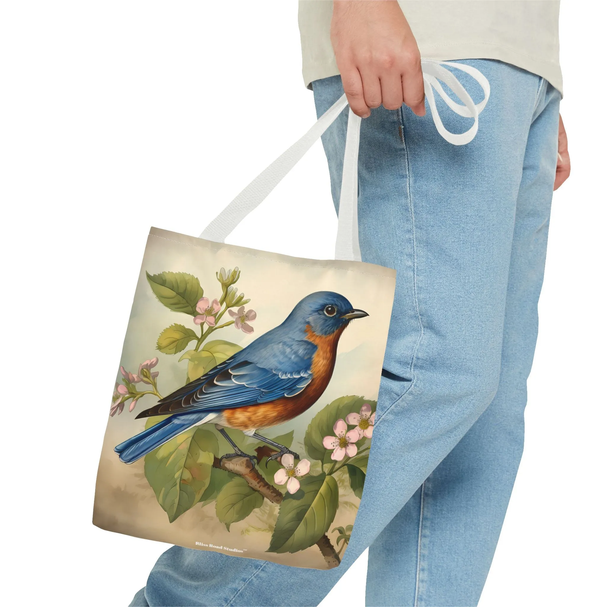 Bluebird Botanical Tote Bag - Enjoy Nature's Elegance on the Go! Available in 3 sizes.