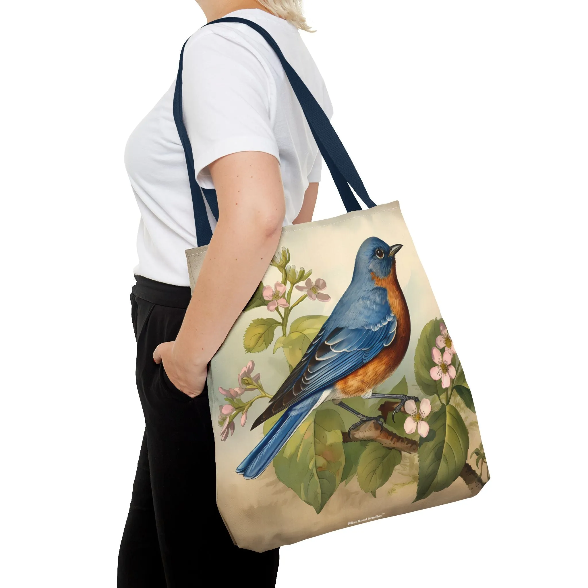 Bluebird Botanical Tote Bag - Enjoy Nature's Elegance on the Go! Available in 3 sizes.