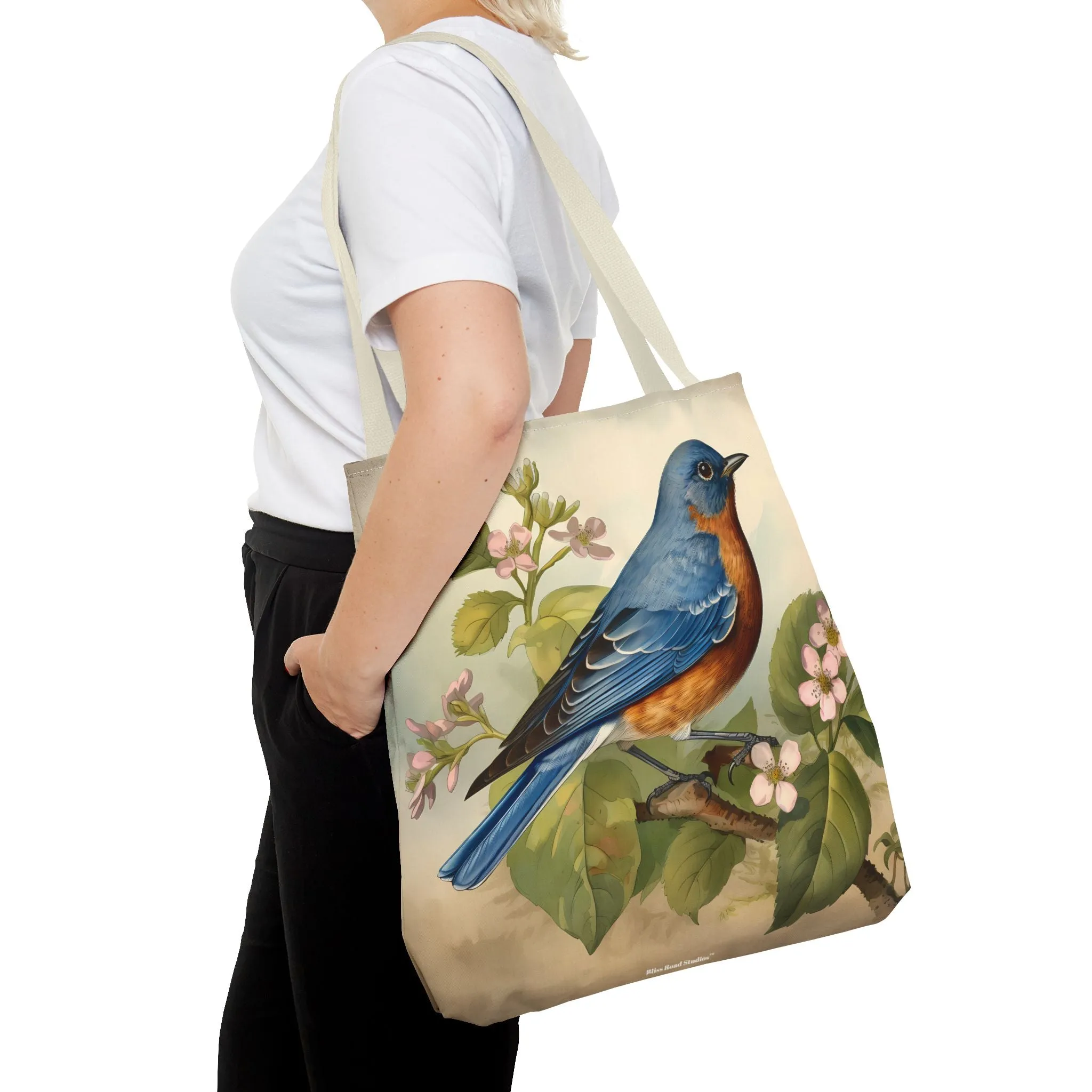 Bluebird Botanical Tote Bag - Enjoy Nature's Elegance on the Go! Available in 3 sizes.