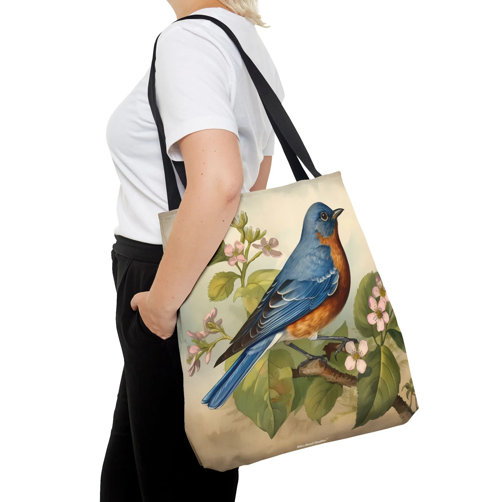 Bluebird Botanical Tote Bag - Enjoy Nature's Elegance on the Go! Available in 3 sizes.