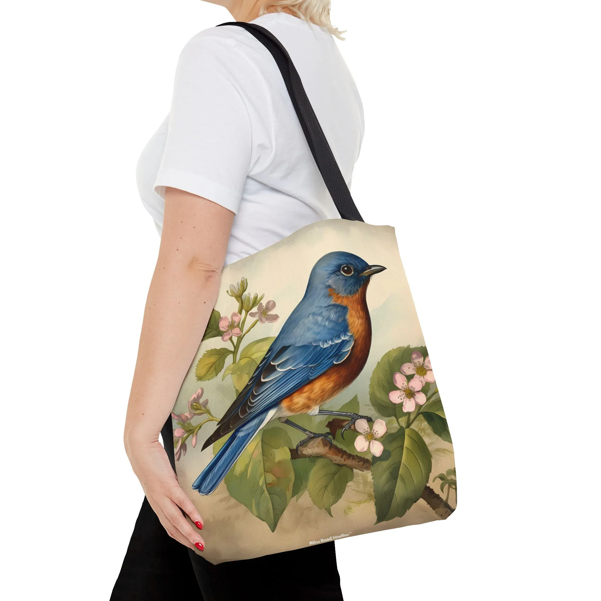 Bluebird Botanical Tote Bag - Enjoy Nature's Elegance on the Go! Available in 3 sizes.