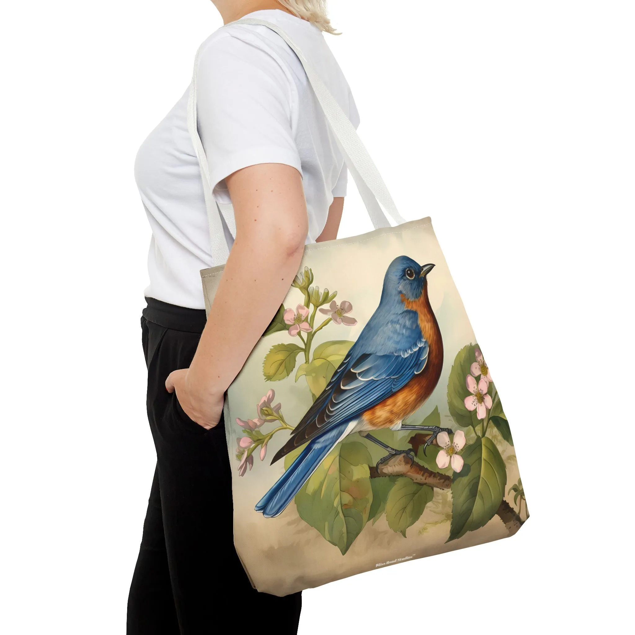 Bluebird Botanical Tote Bag - Enjoy Nature's Elegance on the Go! Available in 3 sizes.