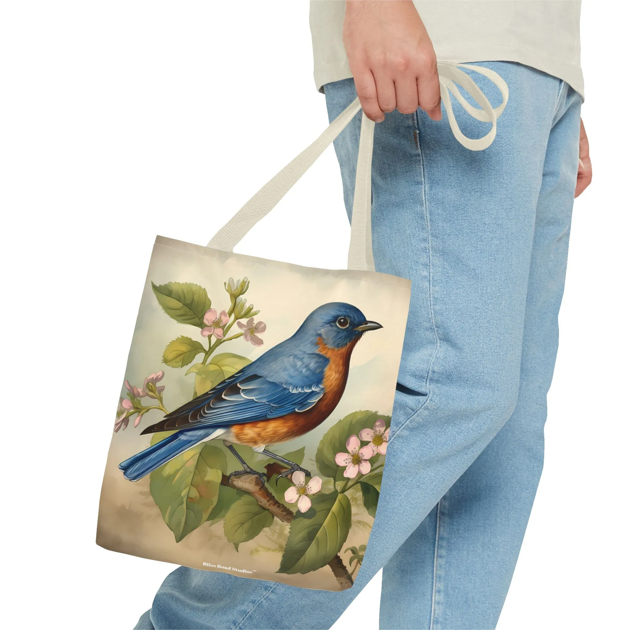 Bluebird Botanical Tote Bag - Enjoy Nature's Elegance on the Go! Available in 3 sizes.