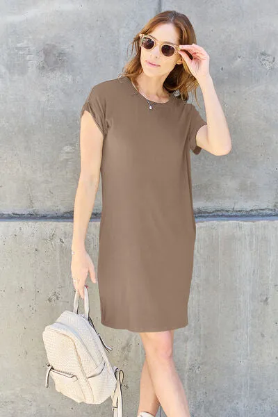 Bonnie Basic Bae Full Size Round Neck Short Sleeve Dress with Pockets
