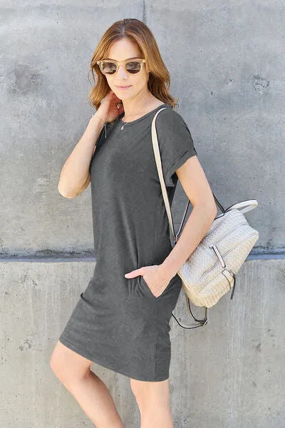 Bonnie Basic Bae Full Size Round Neck Short Sleeve Dress with Pockets