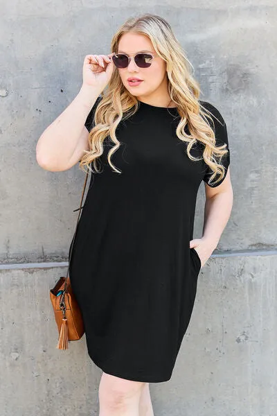 Bonnie Basic Bae Full Size Round Neck Short Sleeve Dress with Pockets