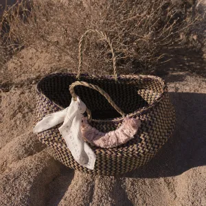 Borneo Extra Wide Zig-zag Belly basket - with Dusty Beige Tassels