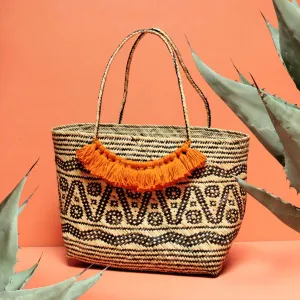 Borneo Medio Straw Tote Bag - Hand Bag with Ginger Roman Tassels