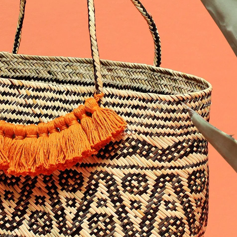 Borneo Medio Straw Tote Bag - Hand Bag with Ginger Roman Tassels