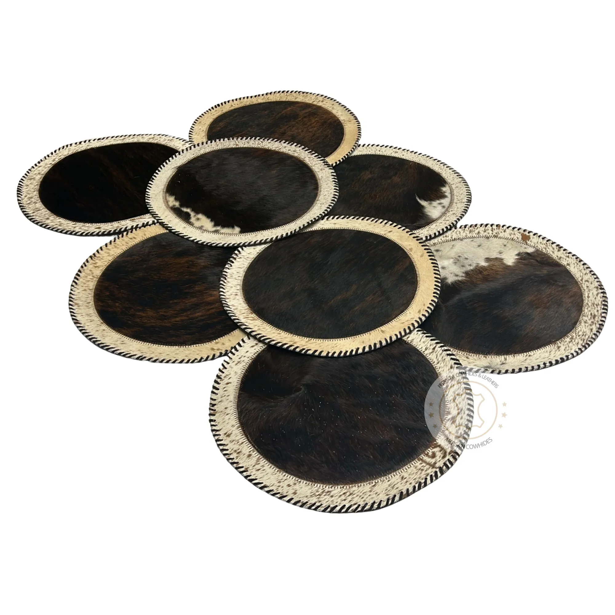 Brindle Cowhide Placemats - 16 inches diameter - Set of two, four, six or 8 mats