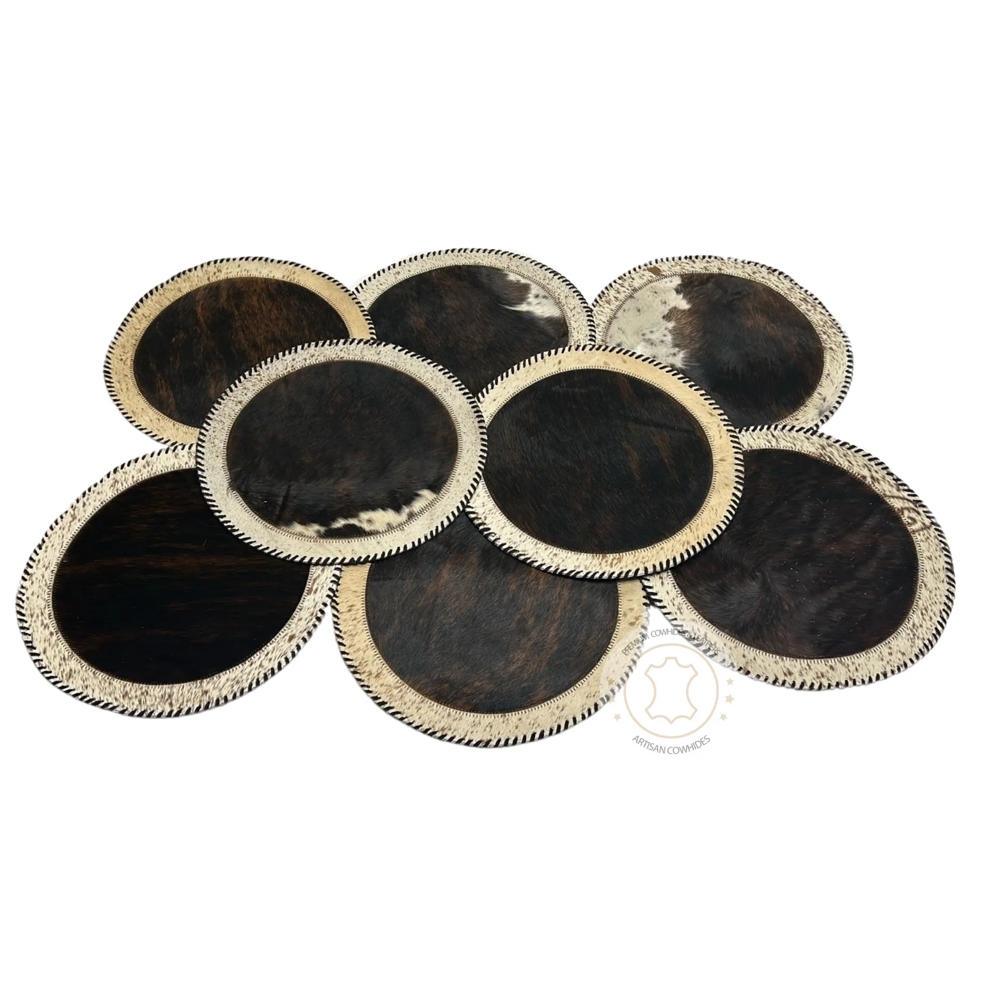 Brindle Cowhide Placemats - 16 inches diameter - Set of two, four, six or 8 mats