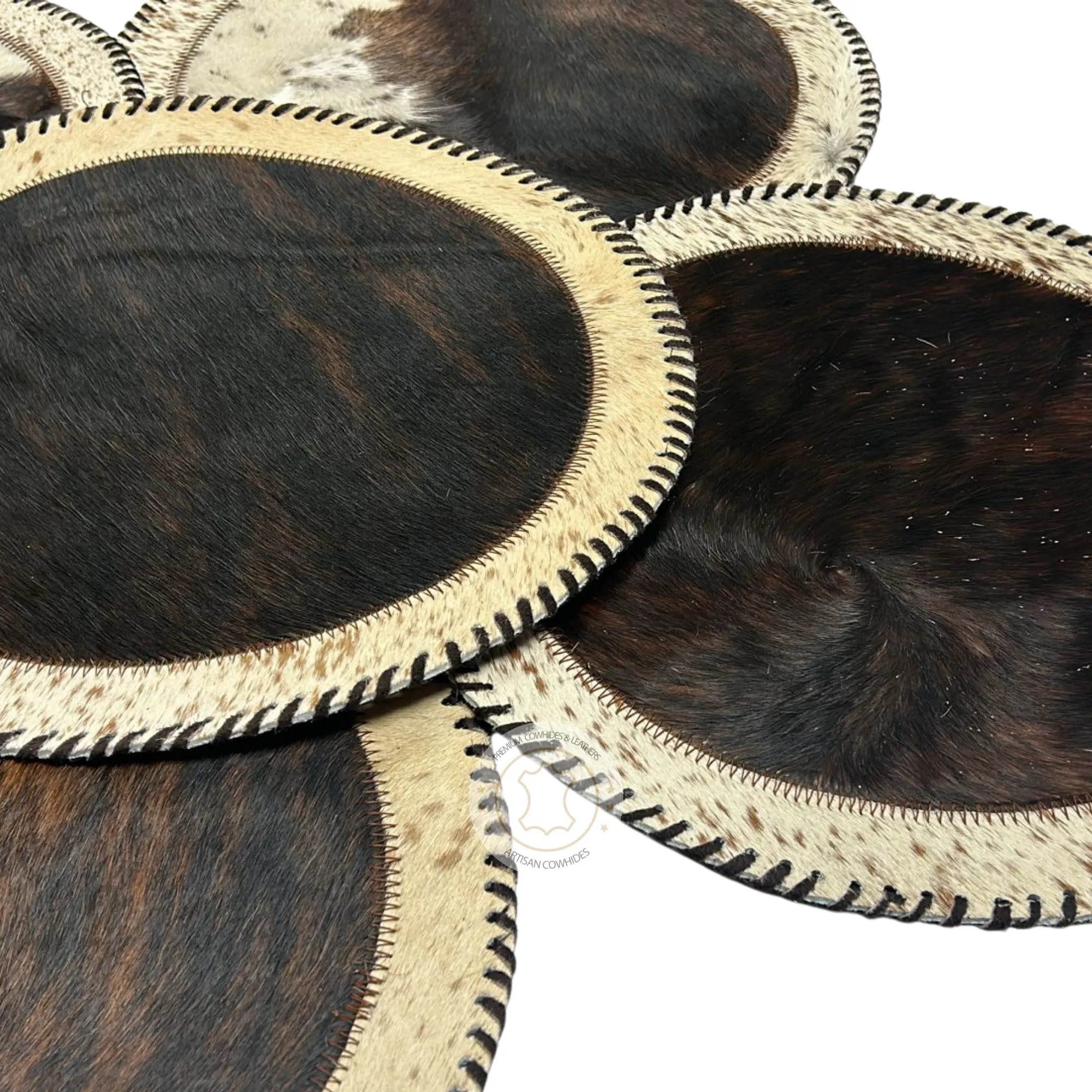 Brindle Cowhide Placemats - 16 inches diameter - Set of two, four, six or 8 mats