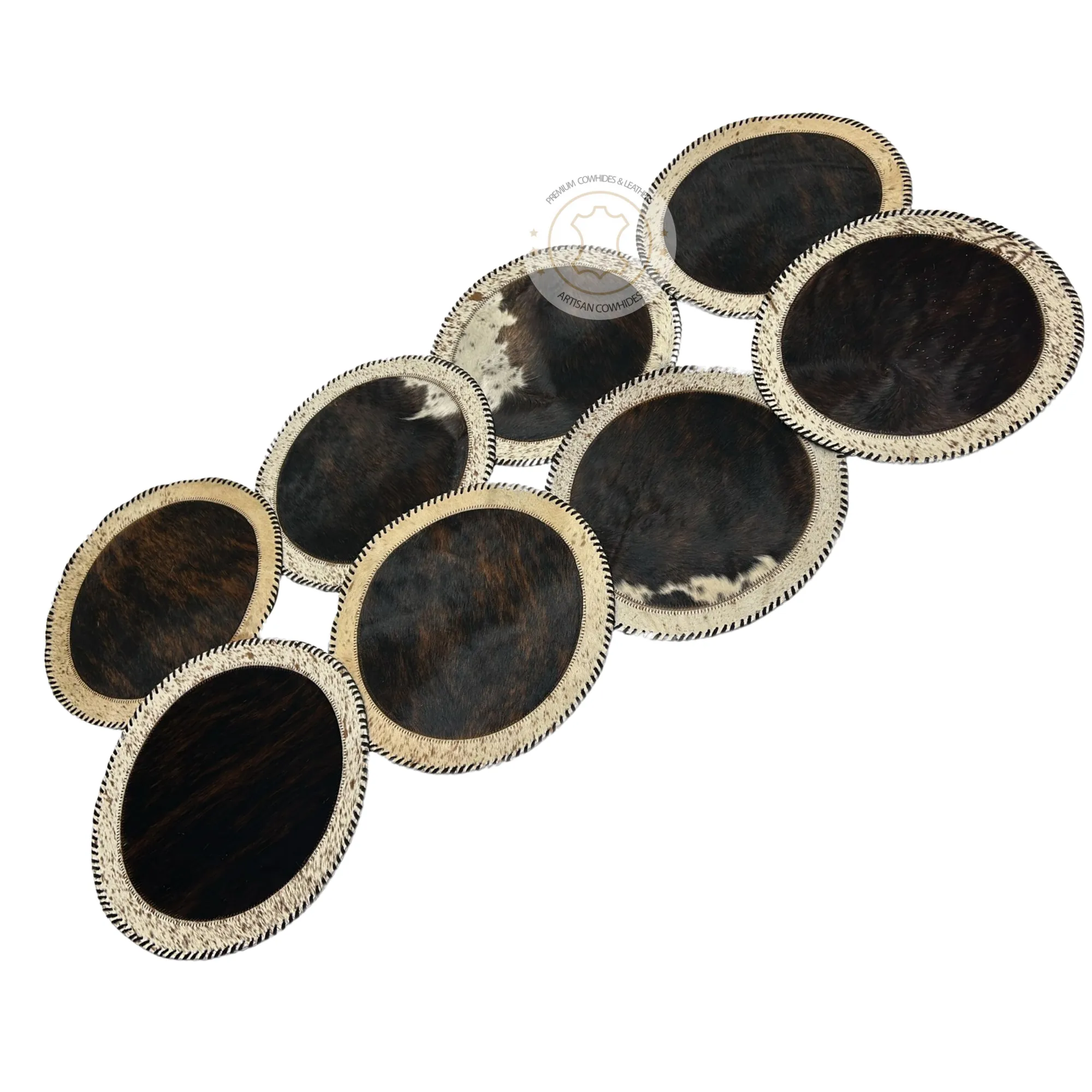 Brindle Cowhide Placemats - 16 inches diameter - Set of two, four, six or 8 mats