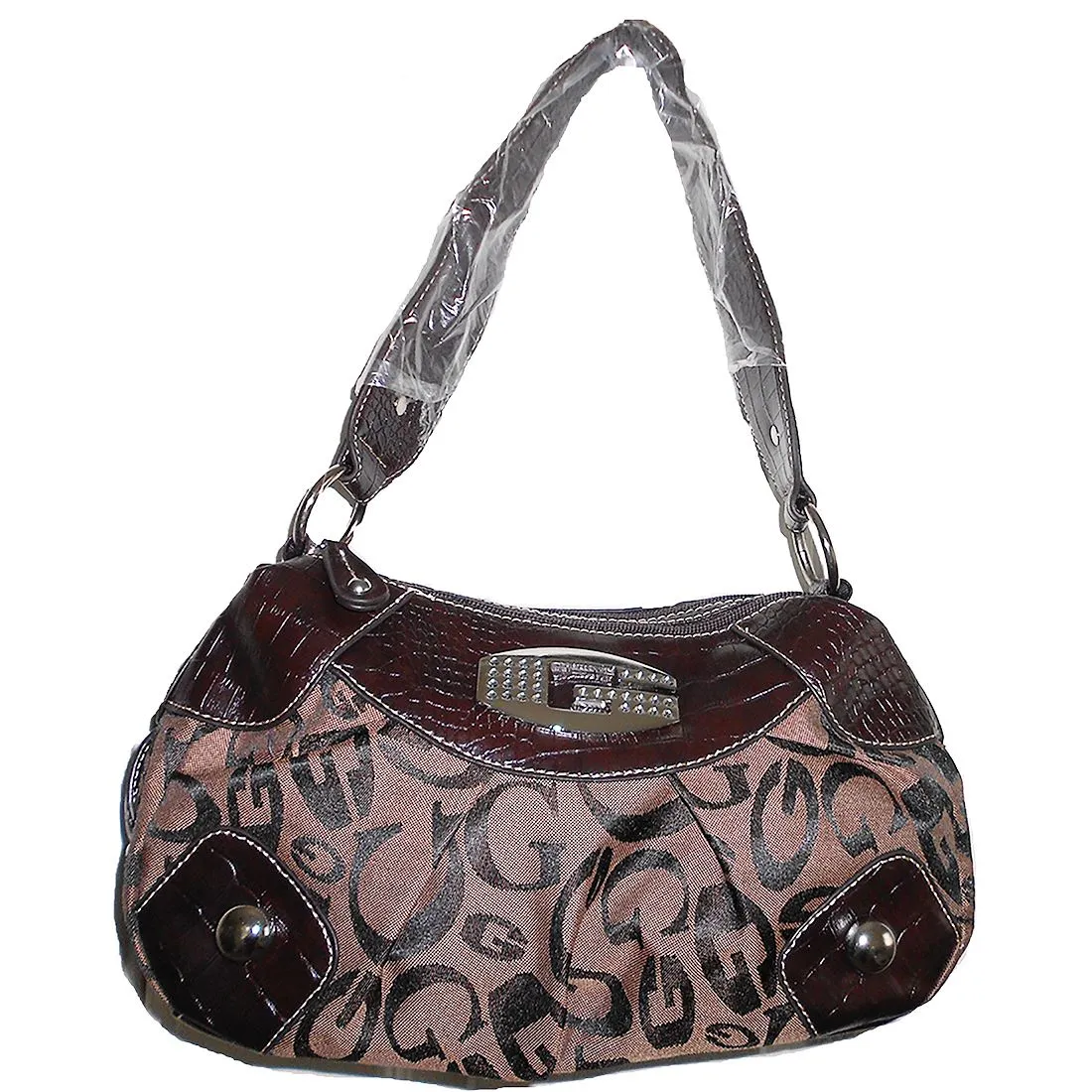 Brown Canvas Rhinestone Satchel Pockets M Bag Purse Designer inspired