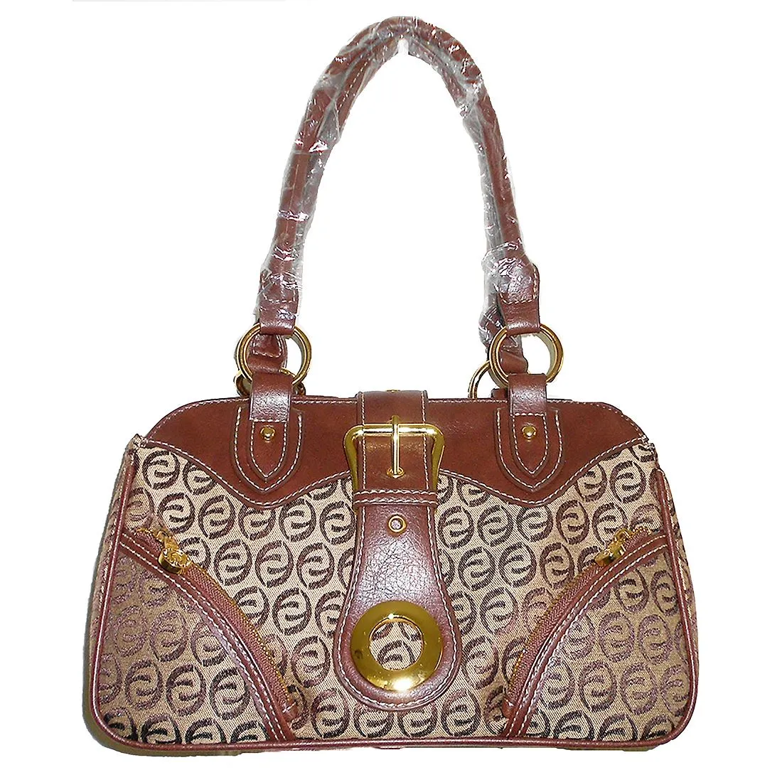 Brown Canvas Satchel Handbag Bag signature Pockets Purse Designer Inspired