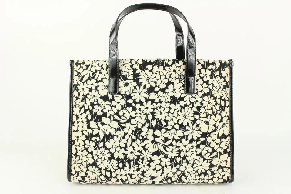 Burberry Black x White Floral Shopper Tote with Nova Check Pouch 922Bur86
