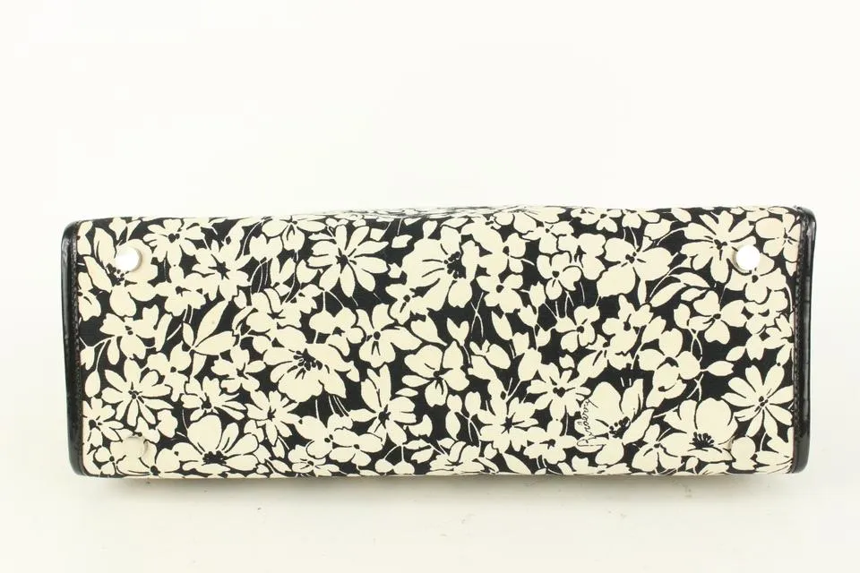 Burberry Black x White Floral Shopper Tote with Nova Check Pouch 922Bur86