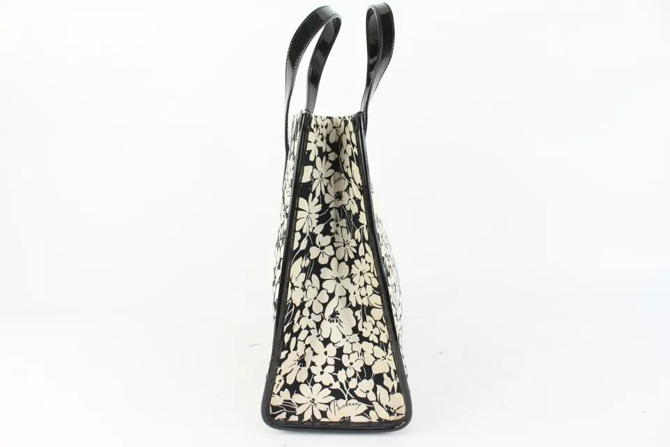 Burberry Black x White Floral Shopper Tote with Nova Check Pouch 922Bur86