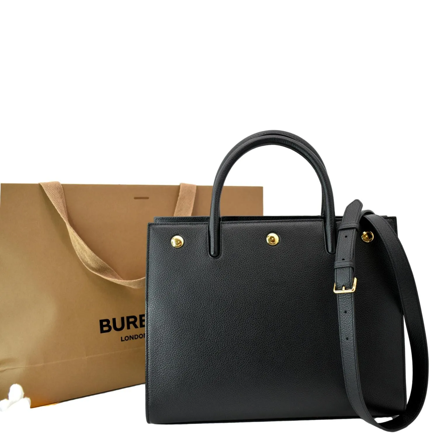 BURBERRY Title Leather Tote Bag Black
