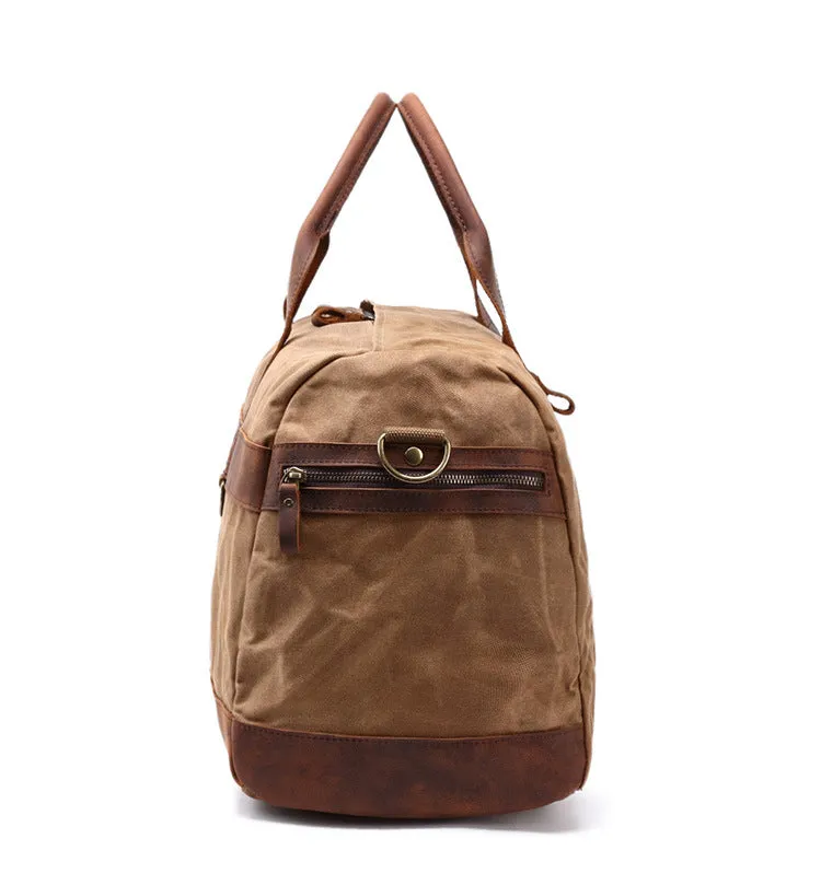 Canvas Duffle Bag with Leather Trim ,Travel Duffel Bags, Overnight Bag, Weekender Bag