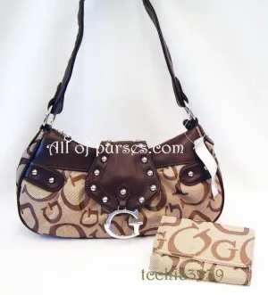 canvas G satchel L wallet bag purse set hobo Designer inspired brown beige